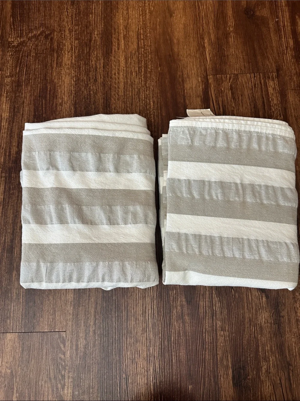 2 Curtain Panels by Vintage House Cotton Textured Neutral Stripe 48”W/78”L